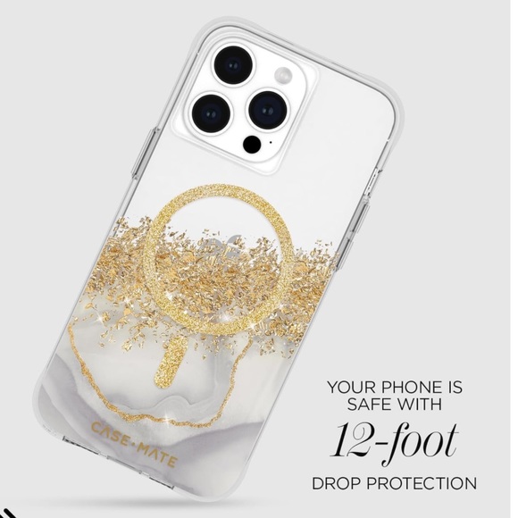 CASE-MATE Karat Gold Glitter Grey Marble Granite MagSafe iPhone 15 PRO MAX Case - Picture 12 of 16